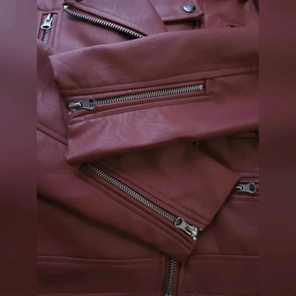 Love Tree Mauve Faux Leather Moto Biker Jacket Mauve Pink Womens Medium - Picture 3 of 6